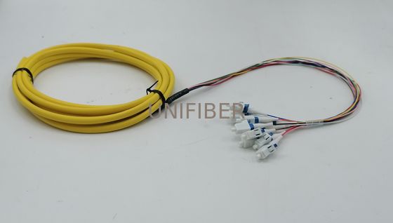 1.5m (5ft) Fiber Pigtail LC UPC 12 Fibers OS2 Single Mode 0.9mm Fanout Yellow