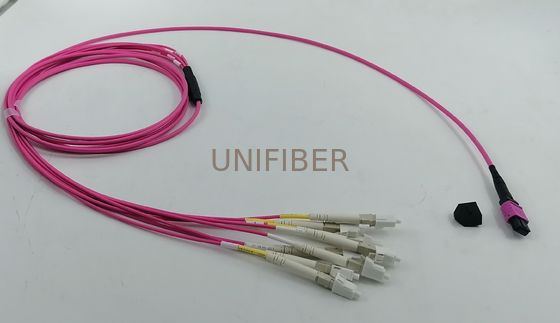 8 Fibers MPO to LC UPC Duplex Breakout Patch Cord Multimode OM4 Magenta 1m (3ft)