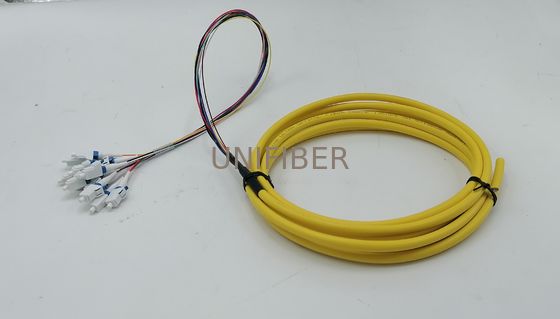1.5m (5ft) Fiber Pigtail LC UPC 12 Fasern OS2 Einzelmodus 0,9mm Fanout Gelb